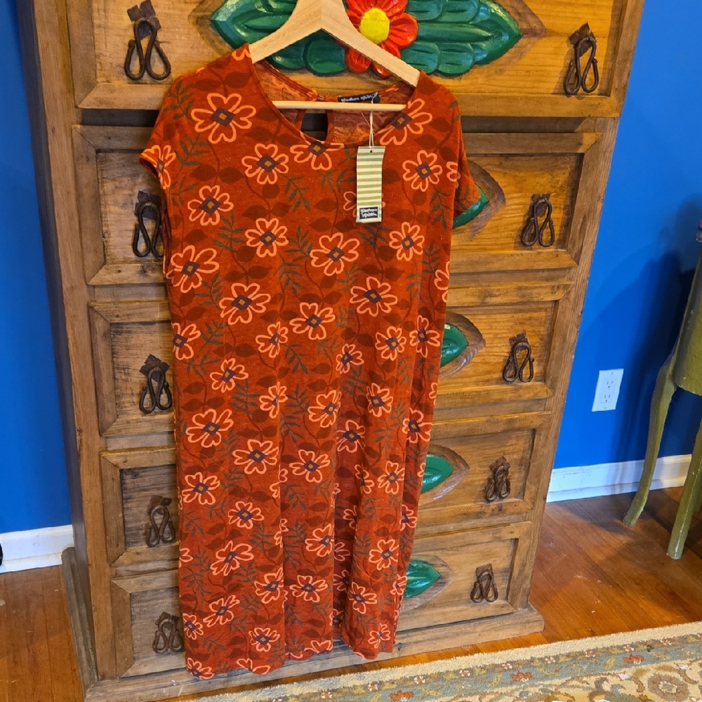 Gudrun Sjoden Orange Floral Midi Dress